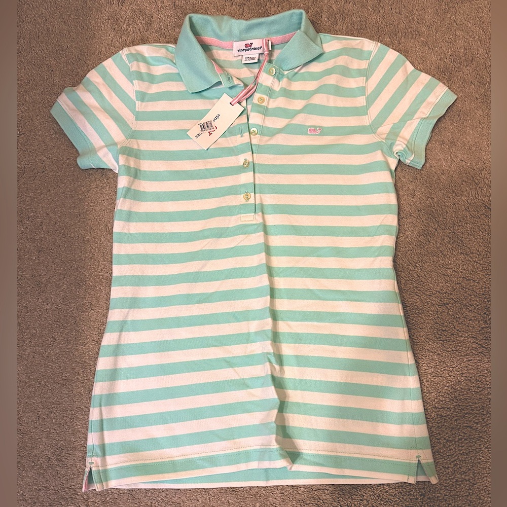 Vineyard Vines Women’s Striped Polo Shirt - Aquamarine and White